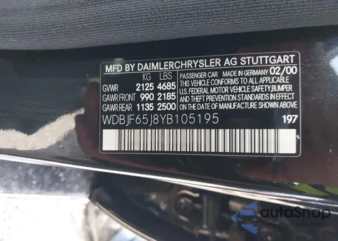 2000 Mercedes-Benz E 320 из США, поврежденный, VIN WDBJF65J8YB105195